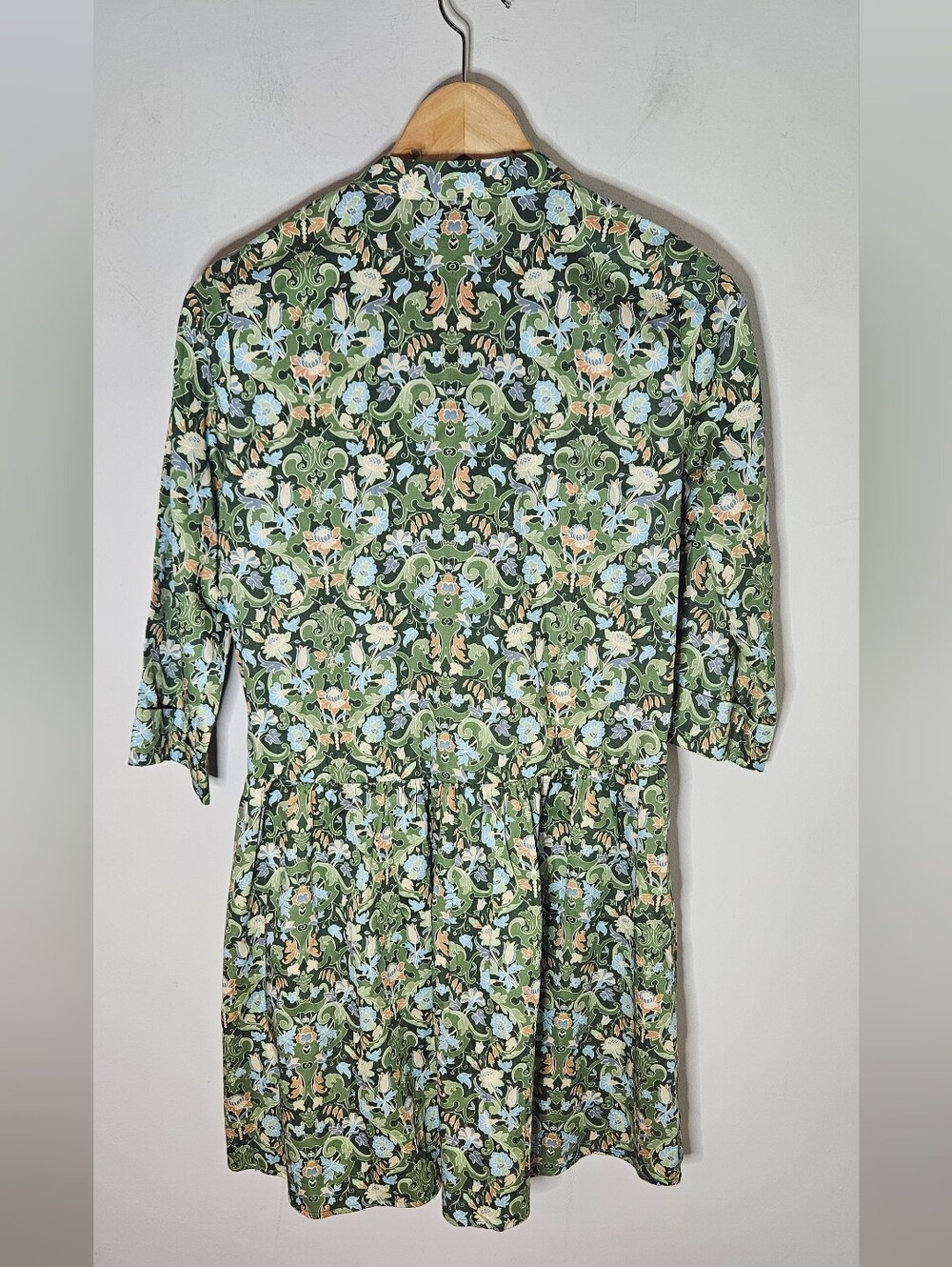 Tuckernuck Sage Deco Damask Royal Shirt Dress Mini Cotton Floral 3/4 Sleeves XXS - Picture 3 of 9